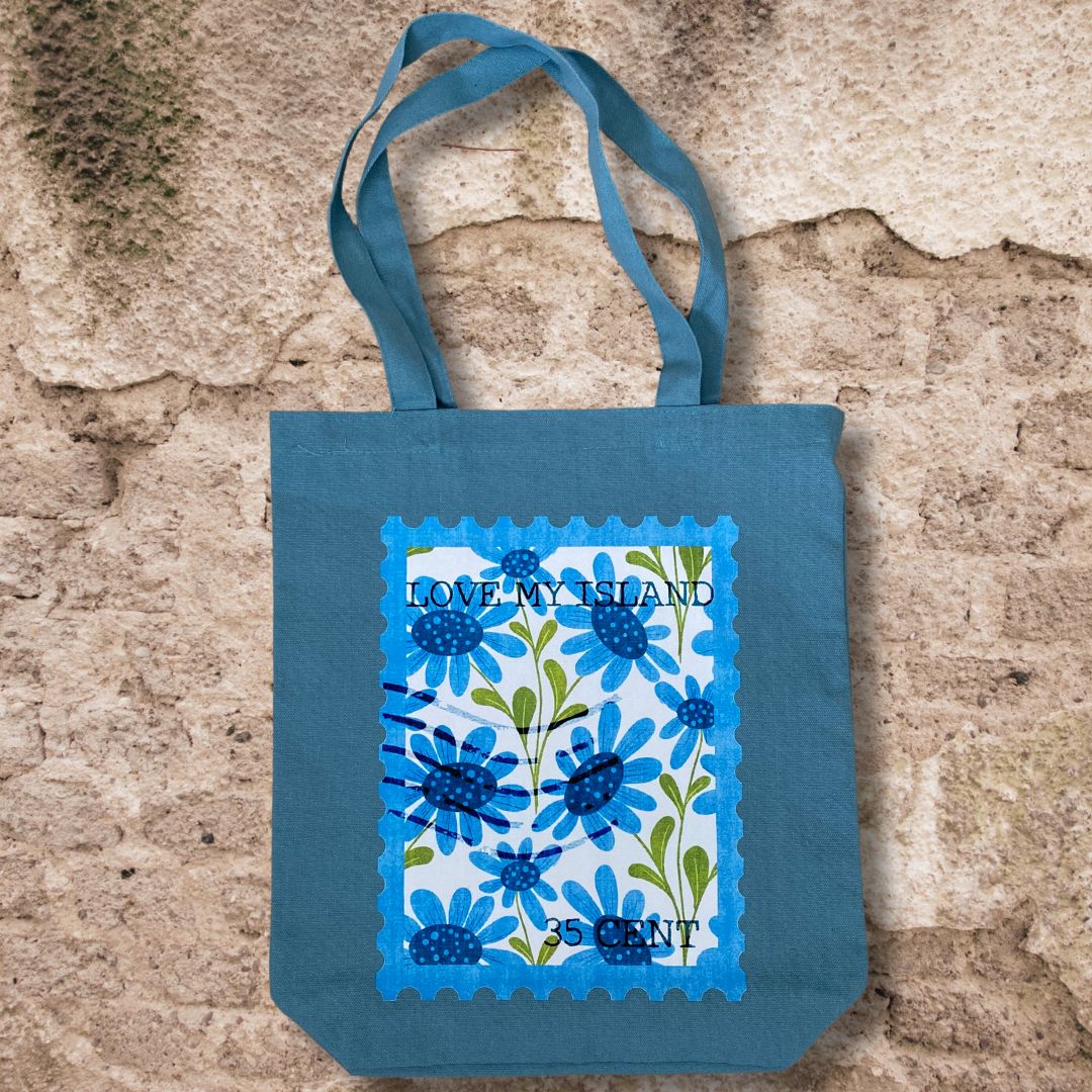 Tote bag Love my island postzegel